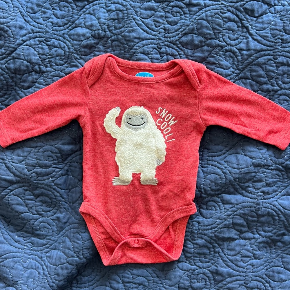Size 3-6 months abominable snowman/yet onesie lone sleeve by Bob Bebe.